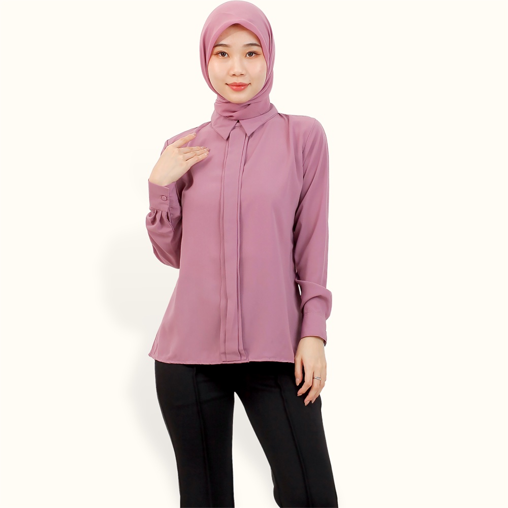 Blus Lengan panjang wanita muslim Gaya Korea model krah kemeja - XSHOP Maiida