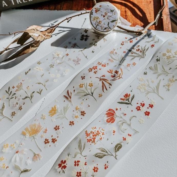 

Meow Illustration Flower Field Washi & Matte PET Tape