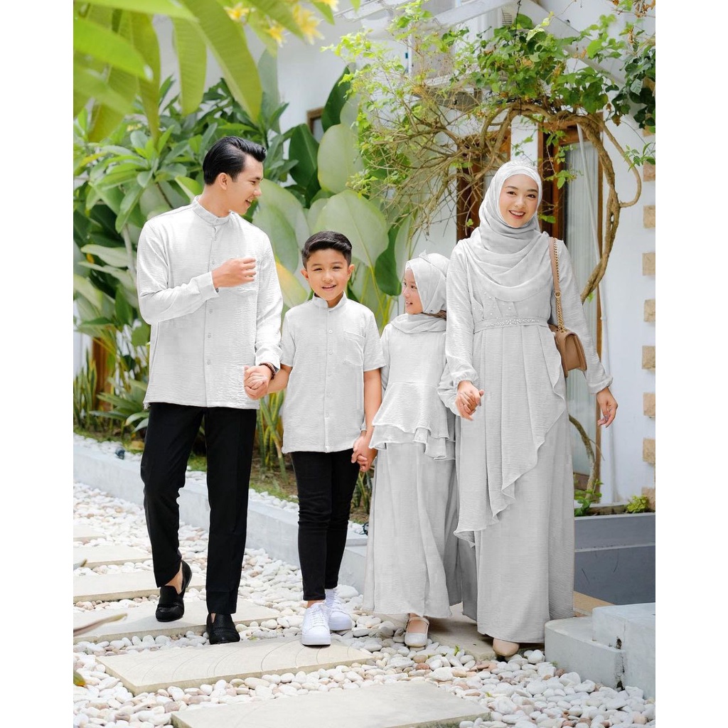 Dresscode Gamis Putih / Sarimbit Putih / Nibras Balance Sarimbit Vanila Koko Could Grey Bahan Intrar