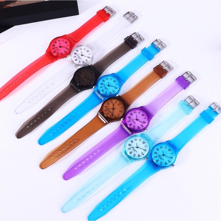 DC C ( C00011 ) JAM TANGAN TRANSPARAN DEWASA / WATER RESISTANT / TIDAK BISA MEMILIH