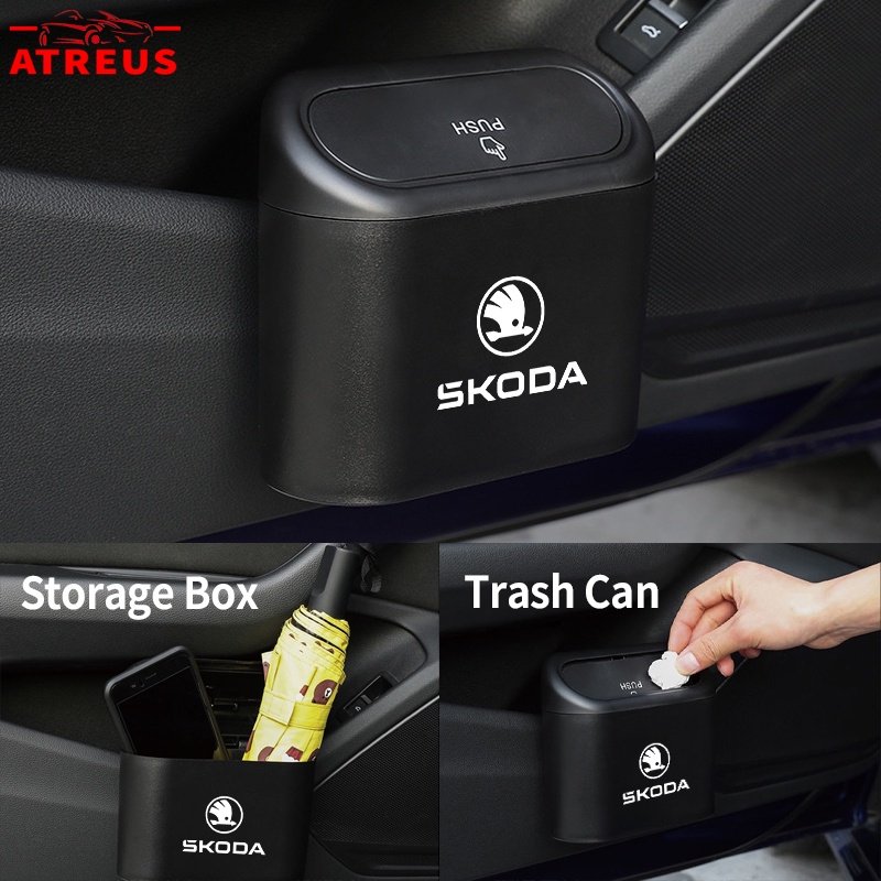 Skoda Tempat Sampah Mobil Gantung Tutup Flip Dustbin Tipe Tekan Storage Box Organizer Aksesoris Mobil Untuk Rapid Kodiaq Octavia 2 3 Fabia Karoq Superb