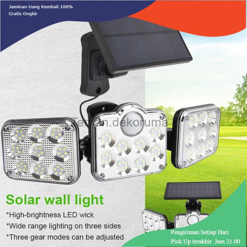 TD - LMP OOBEST Lampu Dinding Solar Double Sensor Three Head 122 LED Cool White - JD-2757A