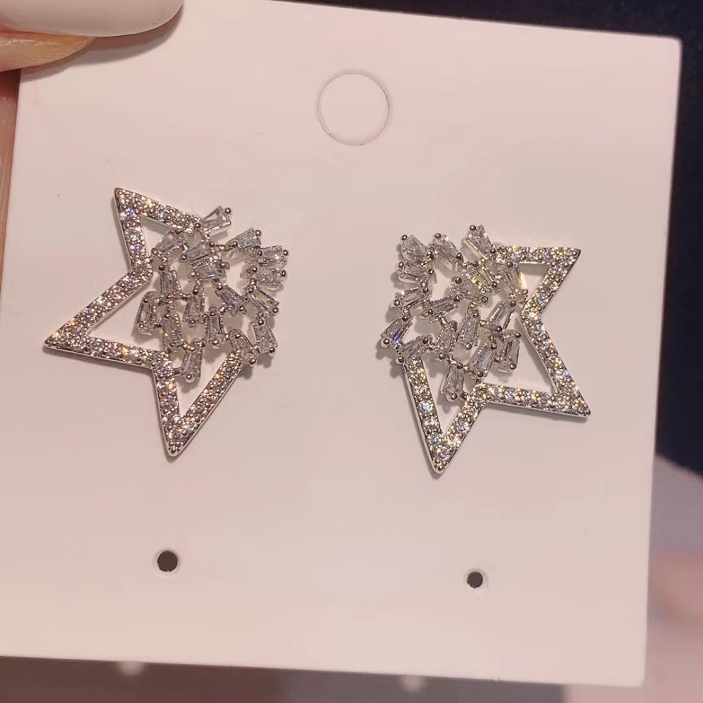 Deartiara Fashion Jepang Dan Korea Berlian Penuh Anting Semi Bintang Anting Desain Kreatif Berongga Tidak Teratur