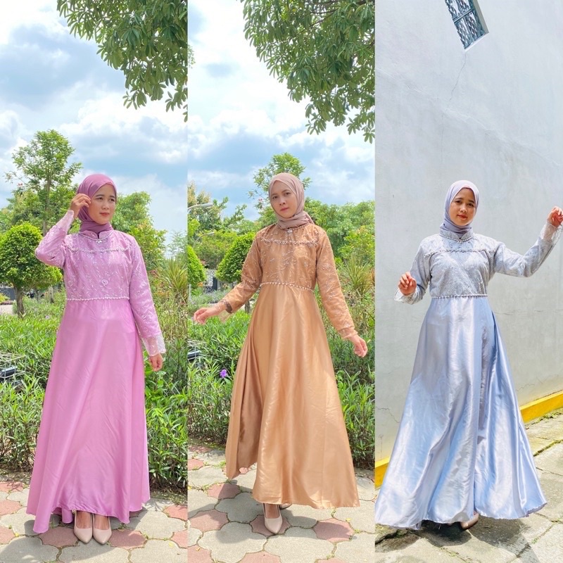 GAMIS HELLEN CANTIK DRESS PESTA MUSLIMAH BELLE MAXY VELVET BROKAT MIX PAYET LD 100 SONIA DRES TILE G