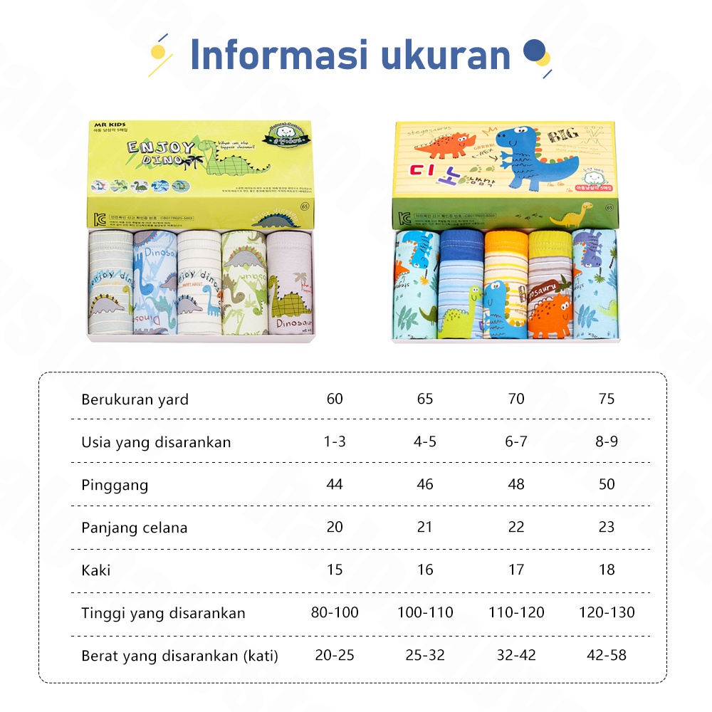 Halobaby 5pcs/set Celana Dalam Anak laki laki 0-14 Tahun/Boxer Anak laki laki/Celana Dalam boxer Anak