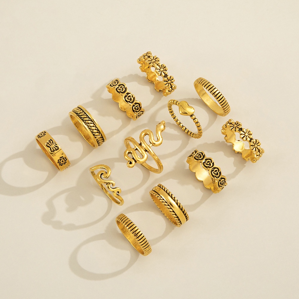 Cincin Sendi Gelombang Bunga Kupu-Kupu Bintang Ular Yang Dipersonalisasi Mode Eropa Dan Amerika Cincin Vintage Baru