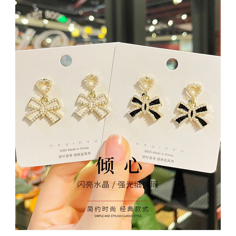 Niche Desain High-End Busur Perak Needle Earrings Anting Gaya Baru Trendi Retro Anting Jarum Perak