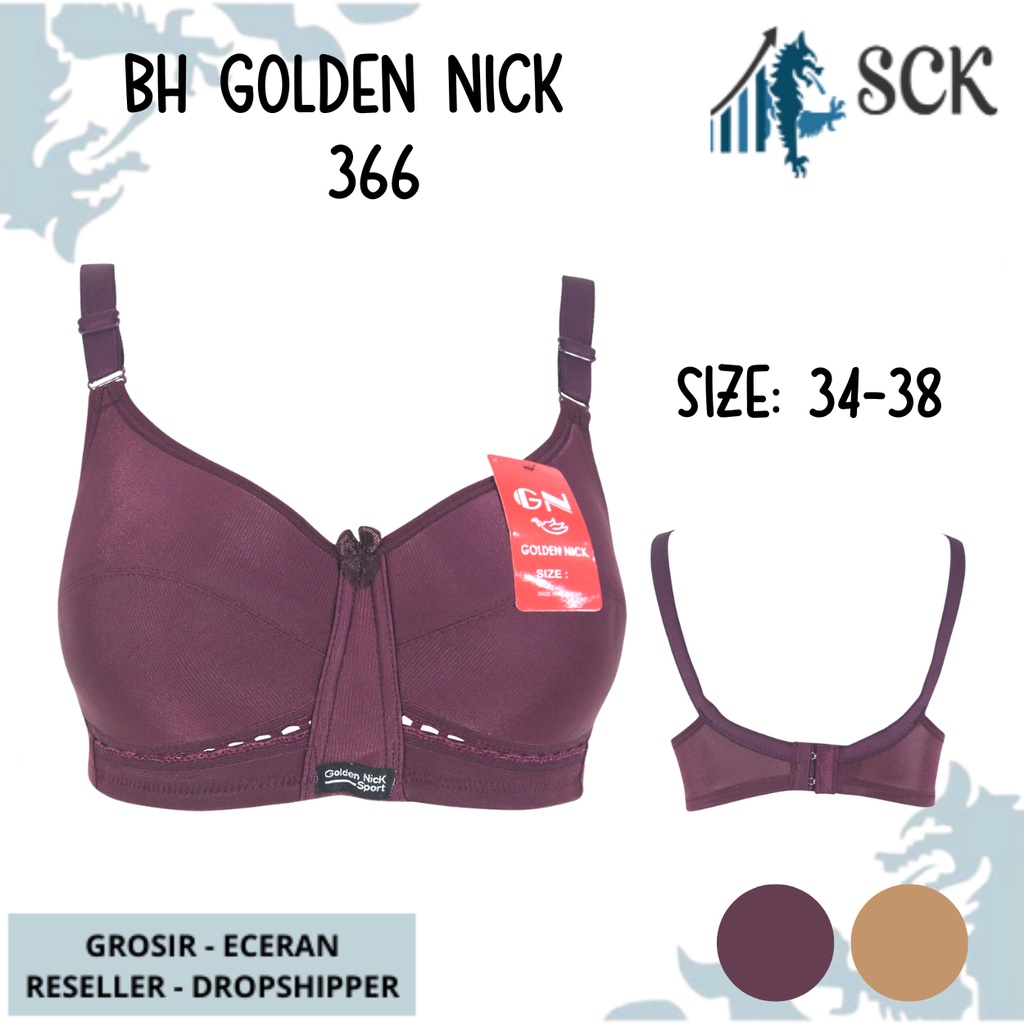 BH GOLDEN NICK 366 Kait 2 Cup B / Bra K366 Tanpa Kawat Busa Tipis / Pakaian Dalam Wanita Size 34-42 – sckmenwear