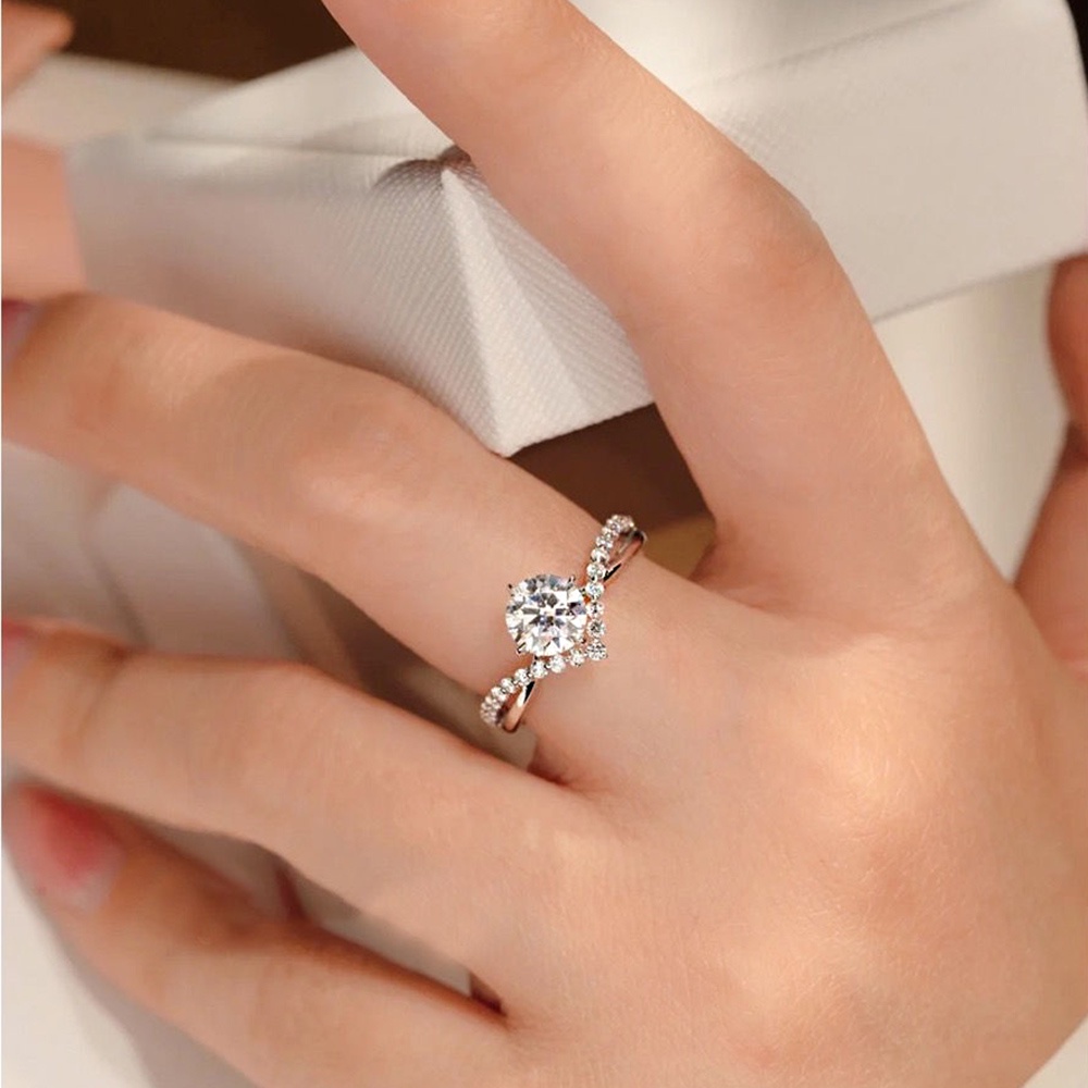 Elegan Korea Mahkota Zirkon Berlian Imitasi S925 Perak Baja Titanium Pernikahan Pertunangan Rings Untuk Wanita Fashion Perhiasan Adjustable Size