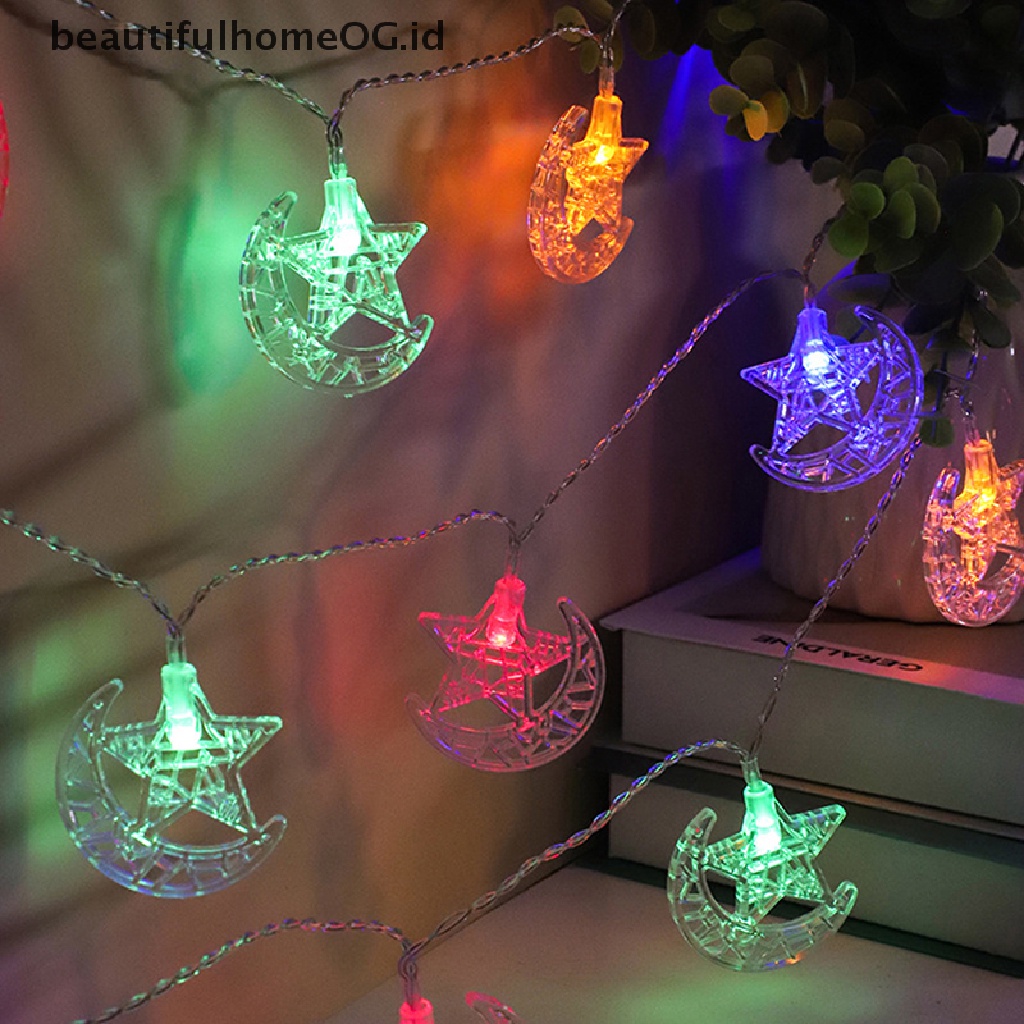 // Beautifulhomeog.id// Lampu String Led Bulan Bintang Eid Mubarak 1,5m 10lampu Ramadhan Kareem Dekorasi **