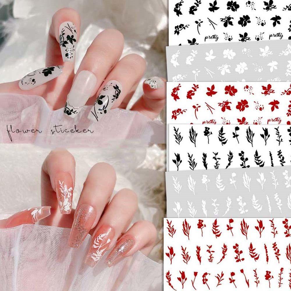 AUGUSTINA Agustina Bunga Stiker Kuku Retro 3warna Dekorasi Kuku Nail Art Self Adhesive Jepang