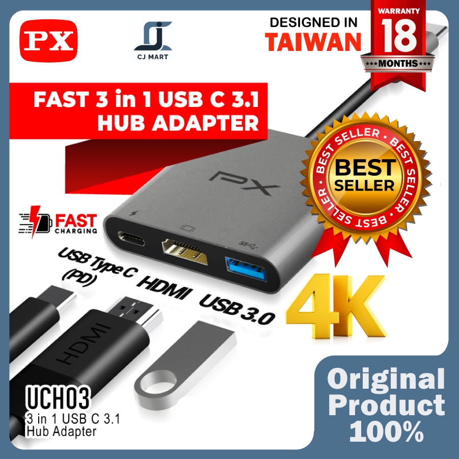 USB Hub Type C 3.1 to USB Converter Macbook Laptop 3 in 1 PX UCH03