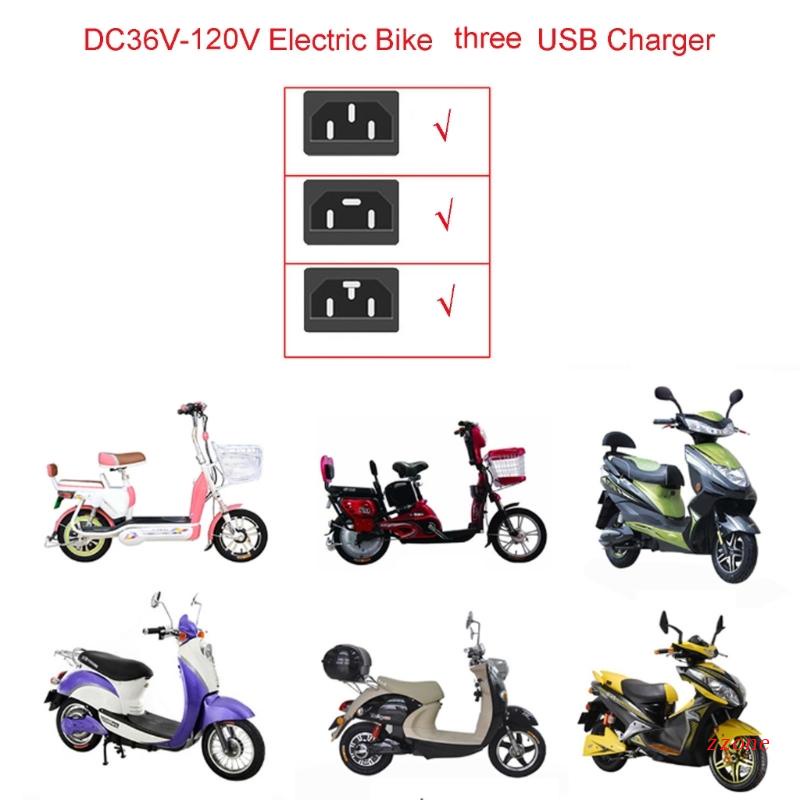 Zzz Charging Adapter DC36V 48V 72V 120V Ke 5V 2.1A Converter Untuk Ponsel Android iOS GPS E-Bike Sepeda Listrik 3port Char