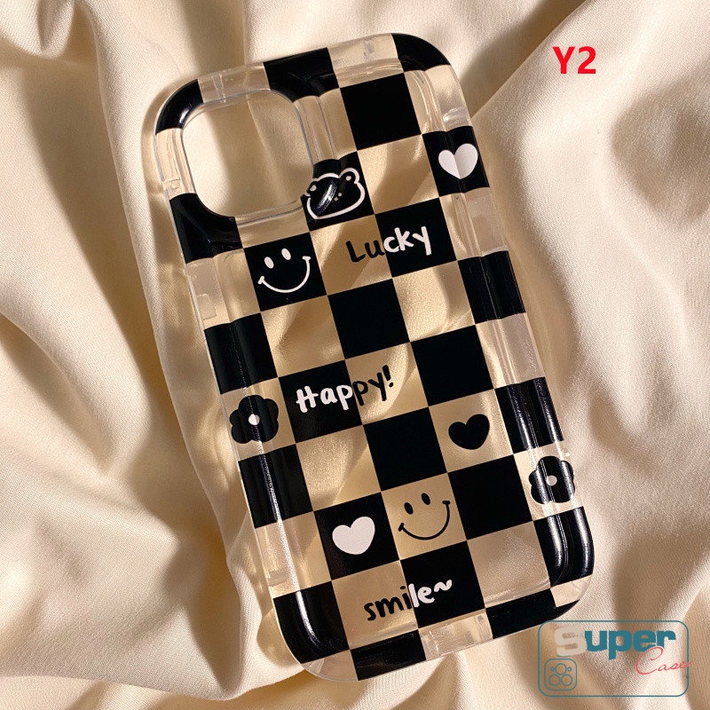 Ins Kotak-Kotak Lucu Smiley Pasangan Ponsel Casing Untuk Redmi 12C 10C 9 10 A1 9A 9T 10A 9C NFC Note9 10s 11 11s Note8 POCO F4 Shockproof Anti Jatuh Airbag Transparan Lembut Tpu Cover