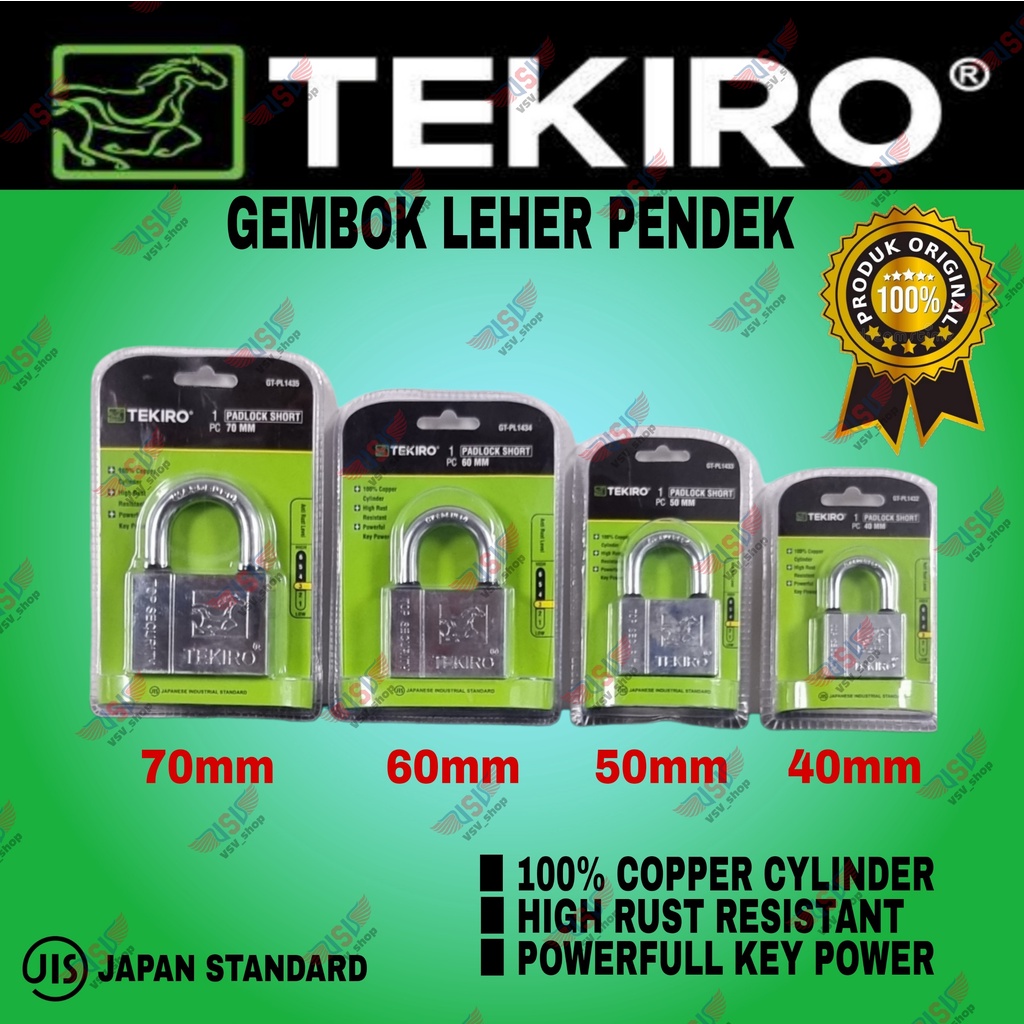 TEKIRO Gembok Leher Pendek 70mm Kunci Gembok Rumah Anti Maling Anti karat