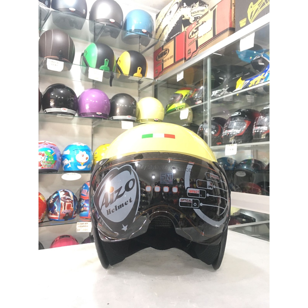 Aizo Helm Pilot Italy Half Face Dewasa Kaca Pilot Cream Glossy Standar Keamanan SNICODPackBubbleWrap
