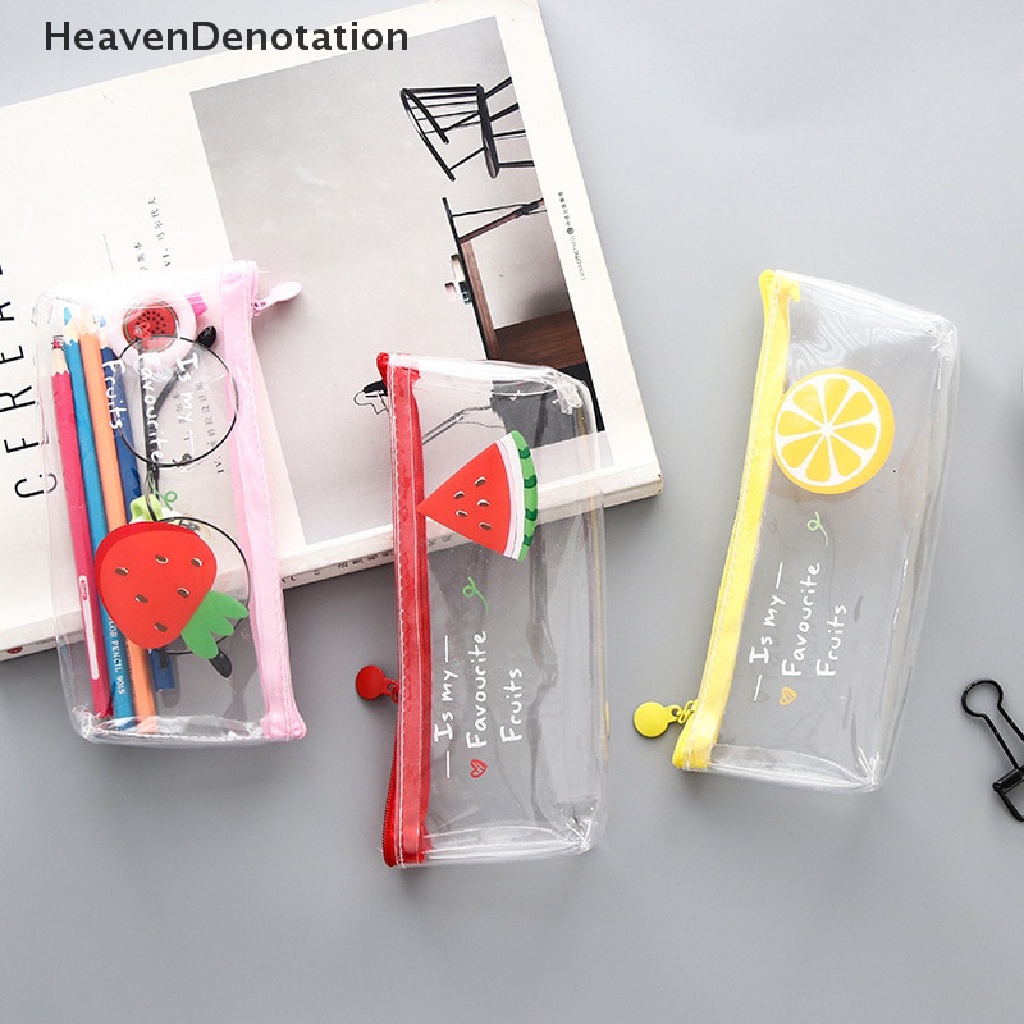 [HeavenDenotation] Kawaii Tempat Pensil Buah Transparan PVC Pencil Case Waterproof Penyimpanan Alat Tulis Organizer Bag Sekolah Kantor Supply HDV