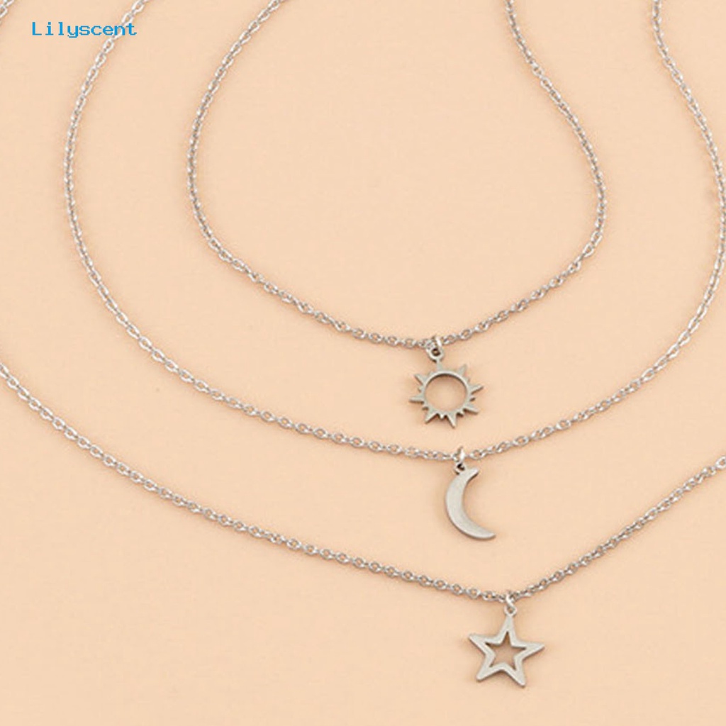 [LS] 3pcs Unisex Kalung Matahari Bulan Bintang Adjustable Perhiasan Indah Lucu Klavikula Kalung Untuk Pesta