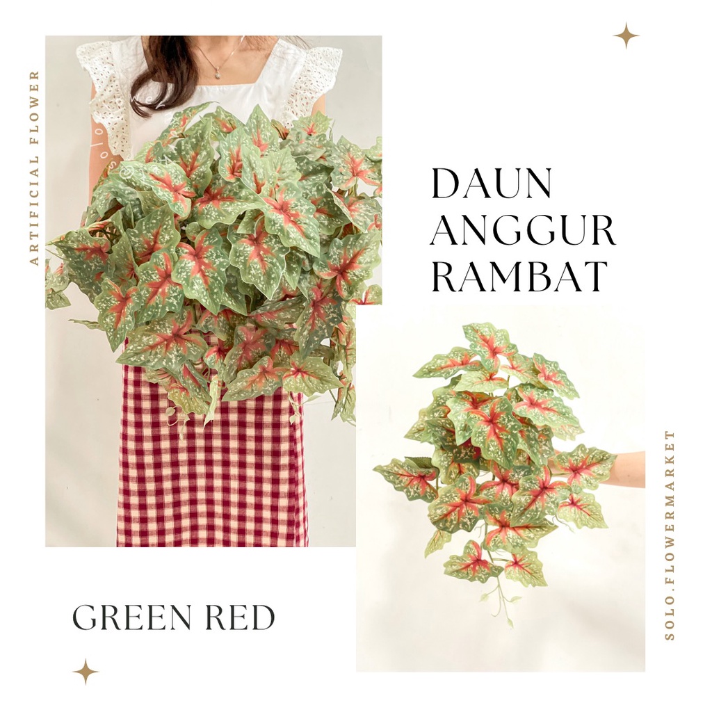 DAUN KELADI RAMBAT PREMIUM Daun Plastik Palsu Artificial Dekorasi ZEBRINA GANTUNG Bunch Daun Willow 