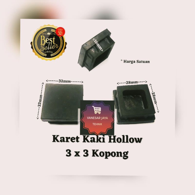 Paket Harga special karet kaki hollow 3x3 kopong  / 28mmx28mm kaki meja kursi rak besi pipa besi hol