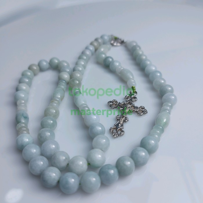 ROSARIO BATU GIOK HIJAU ASLI ALAM NATURAL JADEITE JADE BURMA HANDMADE