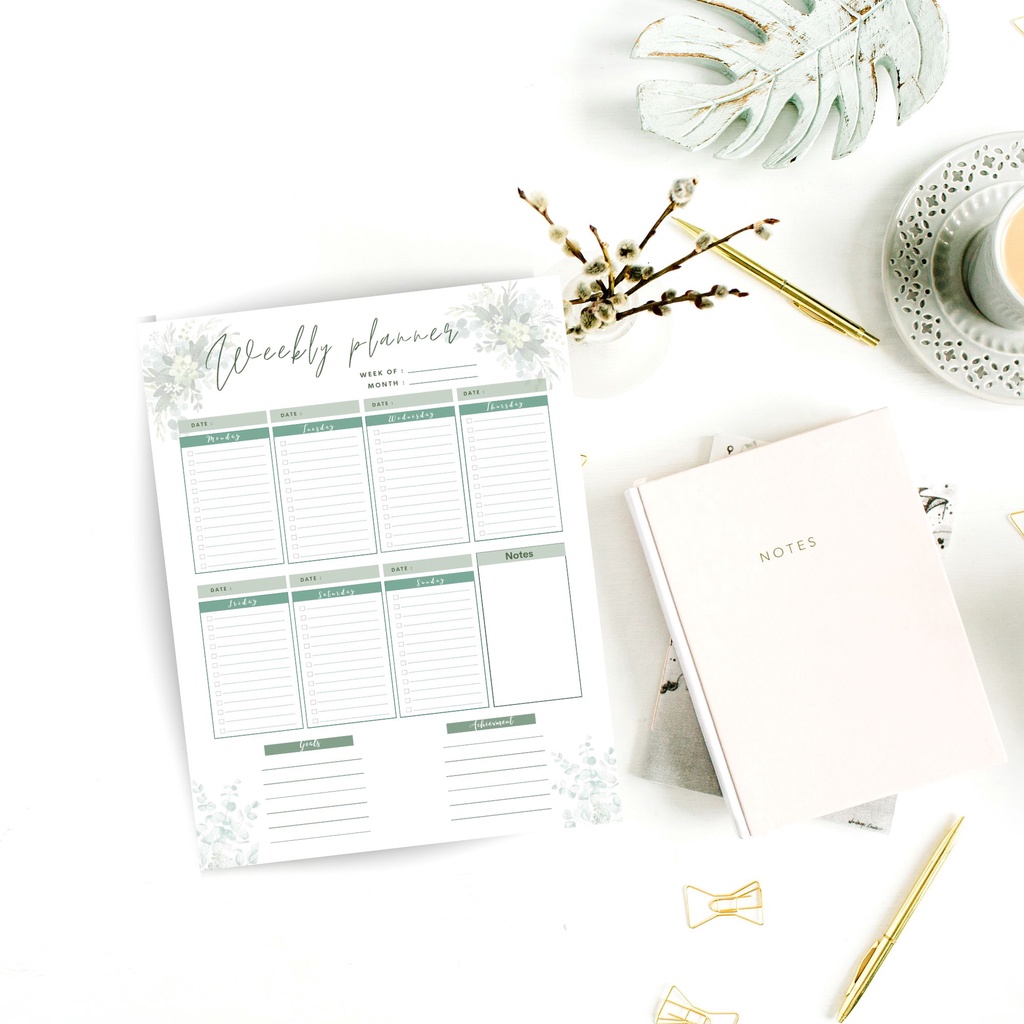

Bundle Printable Planner Flower Leaf To-do List Weekly My 30Days Schedule Size A4, A5, A6, & Letter Instant Download PDF File