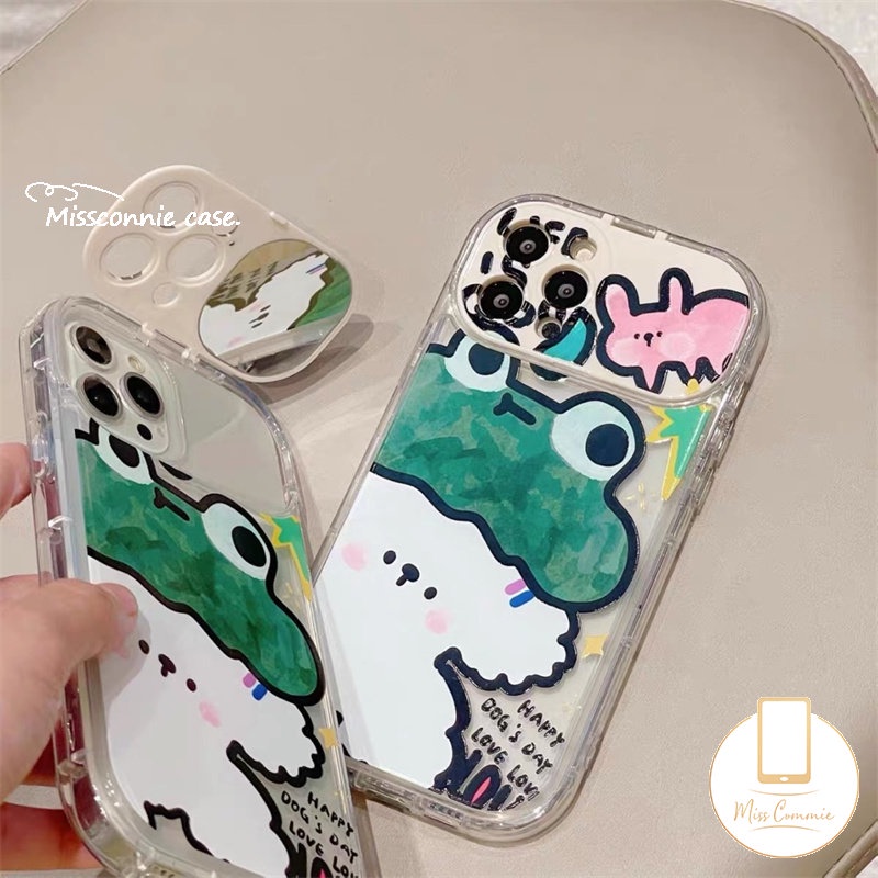 Graffiti Kartun Hewan Soft Case Kompatibel Untuk IPhone 7Plus 11 12 14 13 Pro Max X8 7 Plus XR XS Max SE 2020 Flip Make Up Cermin Kelinci Lucu Kodok Anjing Ponsel Cover