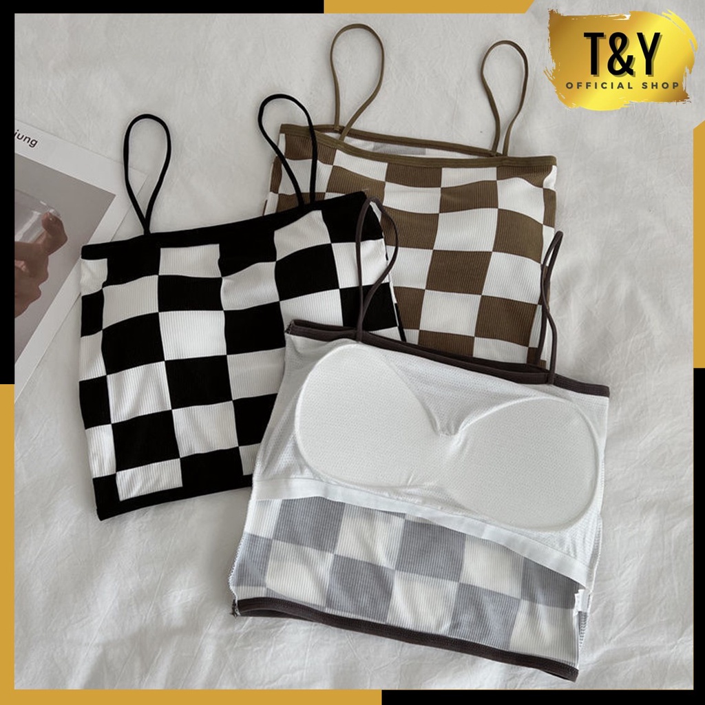 T&amp;Y Tanktop Wanita Motif Kotak 6557 Bra Wanita Model Papan Catur Pakain Dalam Wanita Crop Top Rajut Ala Korea Murah Import