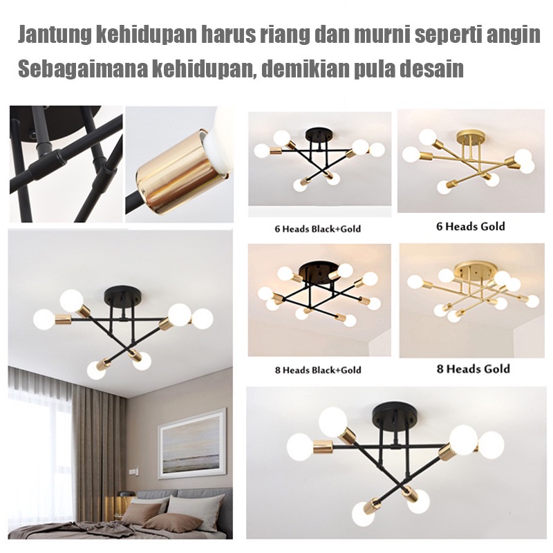 Lampu Gantung 6/8 Led E27 Industrial Bahan Besi Untuk Plafon Ruang Tamu Modern minimalist chandelier (Bohlam tidak termasuk)