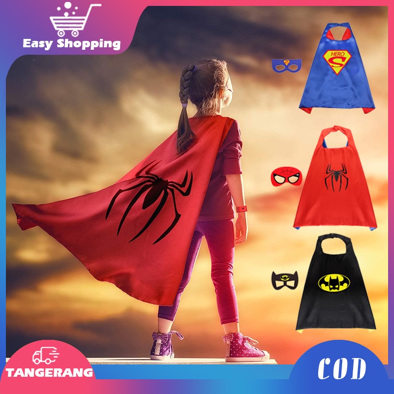 1 Set Jubah Topeng Superhero Anak Jubah Batman Anak Jubah Superman Untuk Halloween Cosplay