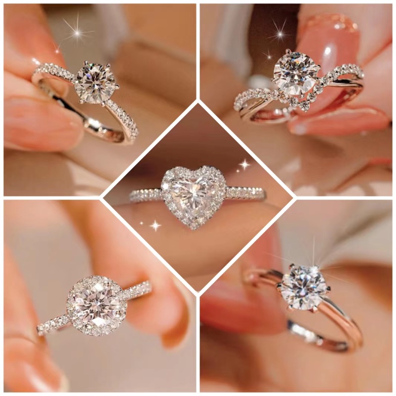 S925 Perak Moissanite Cincin Fashion Wanita Cincin Kawin Cincin Adjustable Rings