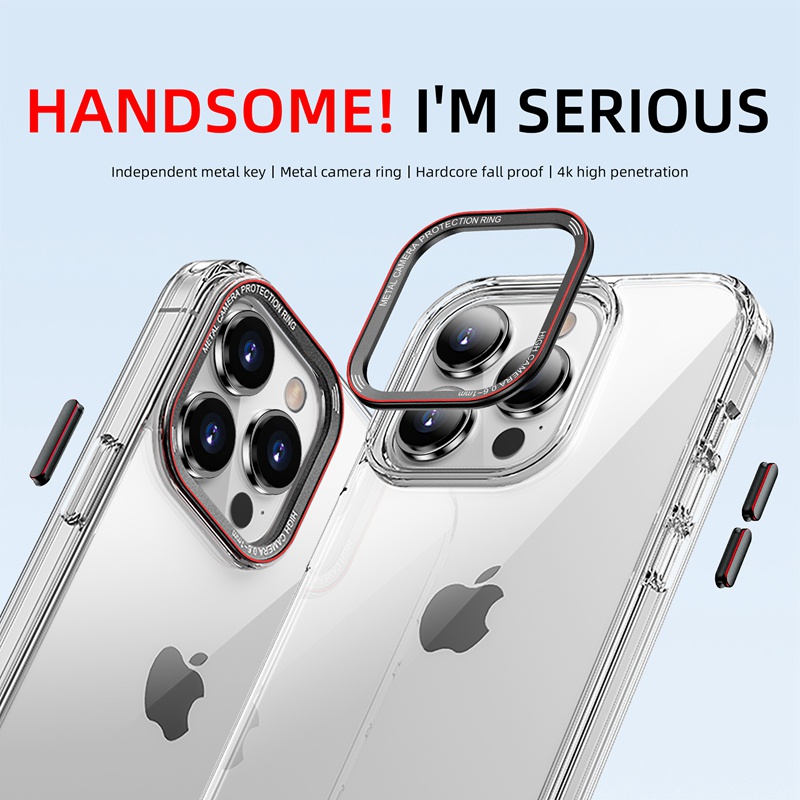 NEW !! For iPhone case （ 13 13 Pro 13 Pro Max 14 14 Pro 14 Pro Max high-quality Transparent housing aluminum alloy independent button+camera protection Mobile phone shell ）