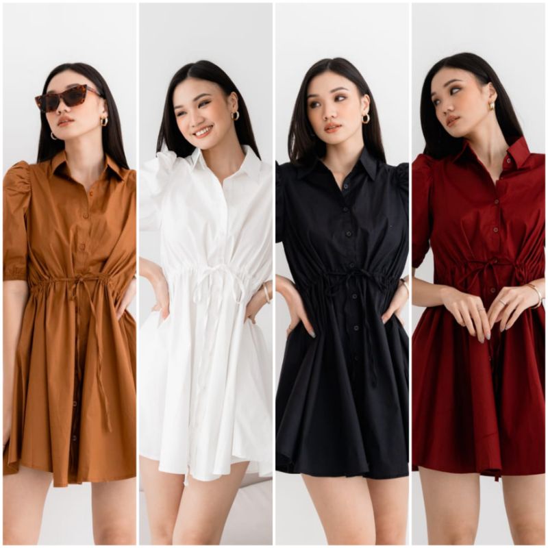 ⚡️ SALE ⚡️ PREMIUM ♡ ORIGINAL ! ZAHARA A-LINE PLAIN COLLAR BUTTON TIED MINI DRESS ( BUSUI FRIENDLY )