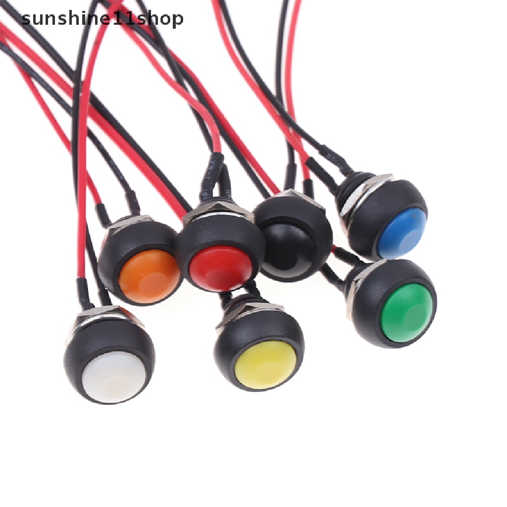 Sho 12mm Momentary Push Button Switch Saklar Bulat Mini Tahan Air 1A DC12V SPST NO 2Pin Dengan Kabel Pra-Solder N