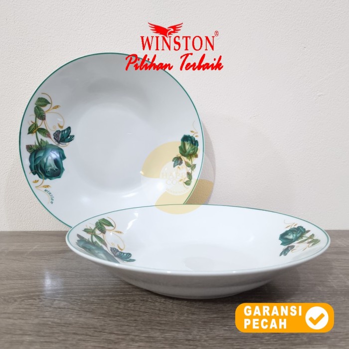 WINSTON 1pcs Piring Keramik 9in Rose Hijau Kupu | Piring Makan 22,5cm