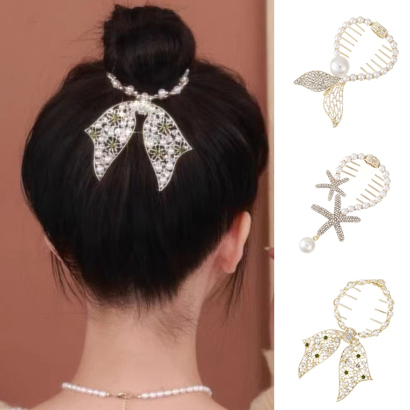 Mutiara Berlian Imitasi Kupu-Kupu Bunga Alloy Rumbai Rambut Klip Ekor Kuda Gesper Jepit Rambut Wanita Fashion Aksesoris Rambut