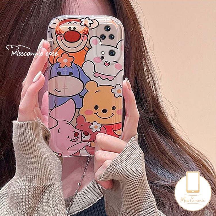 IPHONE Cute Bear Full Back Phone Case Kompatibel Untuk Iphone11Xr 7 8 Plus XS Max X 6 6s Plus 12 14 Pro Max 13 Pro Max SE 2020 Shockproof Airbag Kartun Winnie The Pooh Soft TPU Case