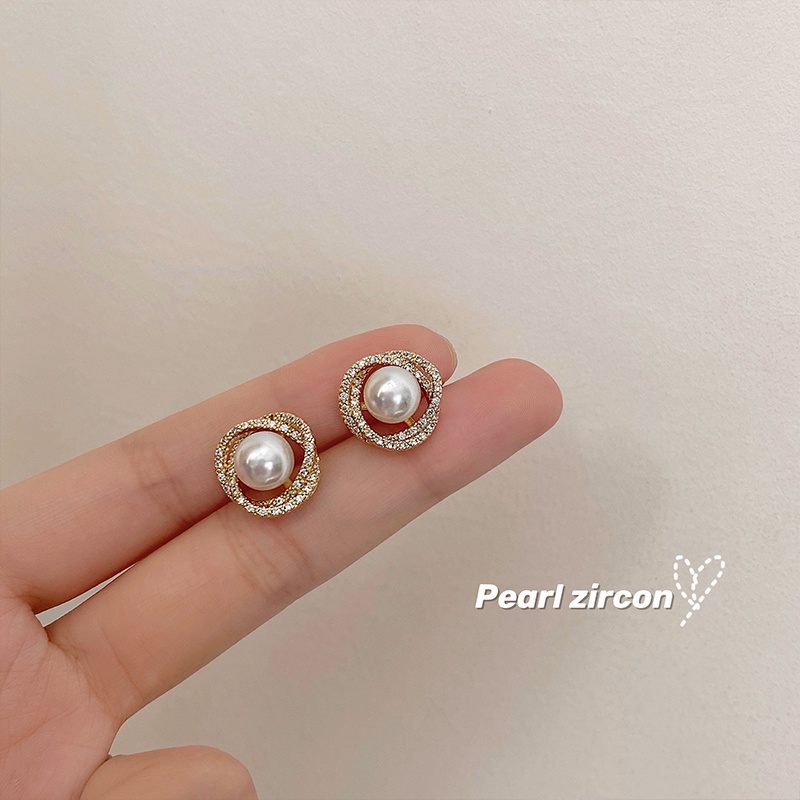 YEEZII Anting Fashion Kristal Spiral Anting Tusuk Mutiara Emas Untuk Perhiasan Aksesoris Wanita