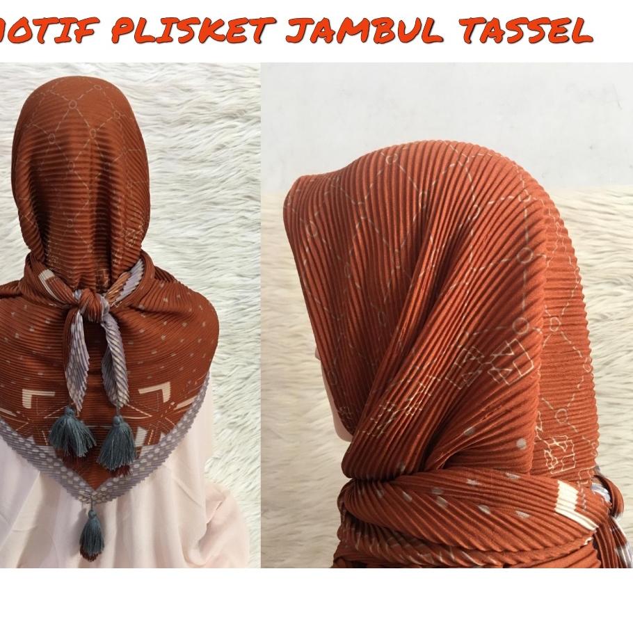 Star Seller. HIJAB  OSKARA  MOTIF Premium  PLISKET JAMBUL TASSEL AZARA LC polos 110x110 Bg.1 ✤kod✰