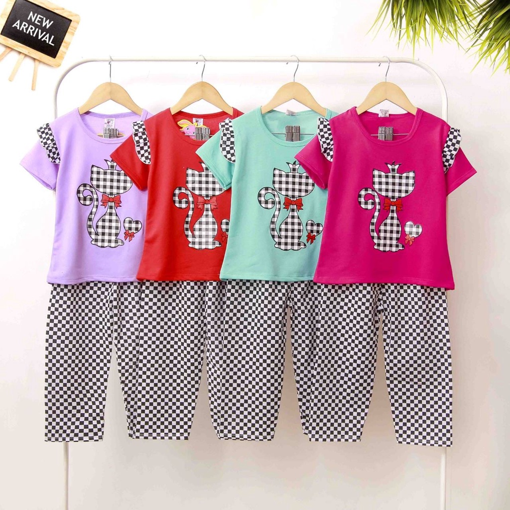 STELAN ANAK PEREMPUAN 1-8 TAHUN BAHAN BABY TERRY/SETCEL MOTIF KUCING/STELAN ANAK PEREMPUAN