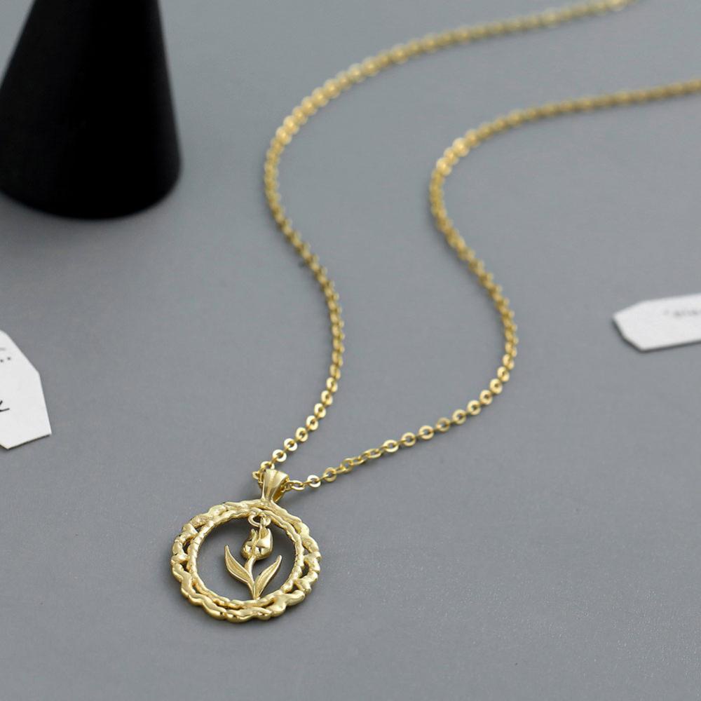 Timekey Love and Eternity Tulip Vintage Lace Kalung Wanita Kerah Ringan Rantai Sweater Rantai Elegan Women Necklace Q5Z2
