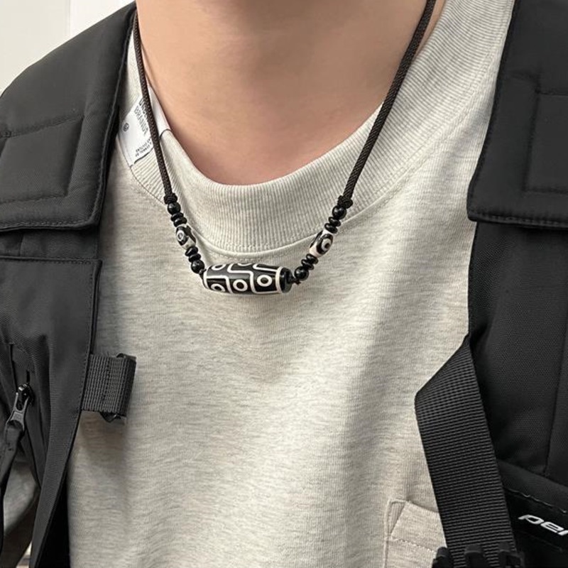 Aksesoris Kalung Manik Keramik Hitam Putih Harajuku Trend