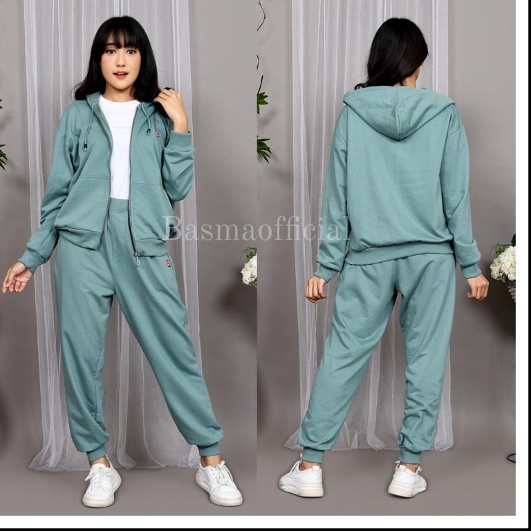 STOK TERBARU Setelan Oneset Uniqlo Sweater Wanita Sweater Polos Set Olahraga