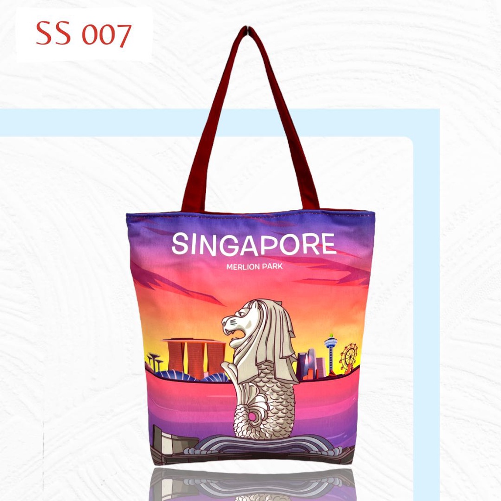 READY STOCK Tas Tote Singapore / Tas Suede Singapore / Tas Oleh oleh Singapore / Tas kanvas Suede