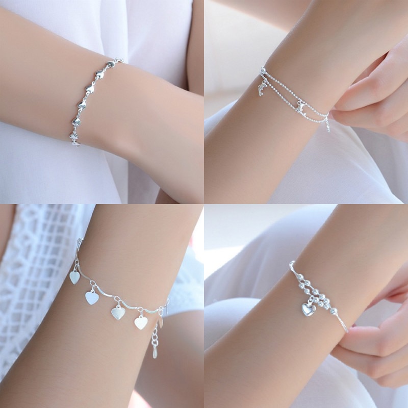 Gelang Tangan Silver Untuk Wanita | Gelang Liontin Hati | Gelang Untuk Wanita | Aksesoris Rambut | Sendok Garpu Bahan Stainless Steel