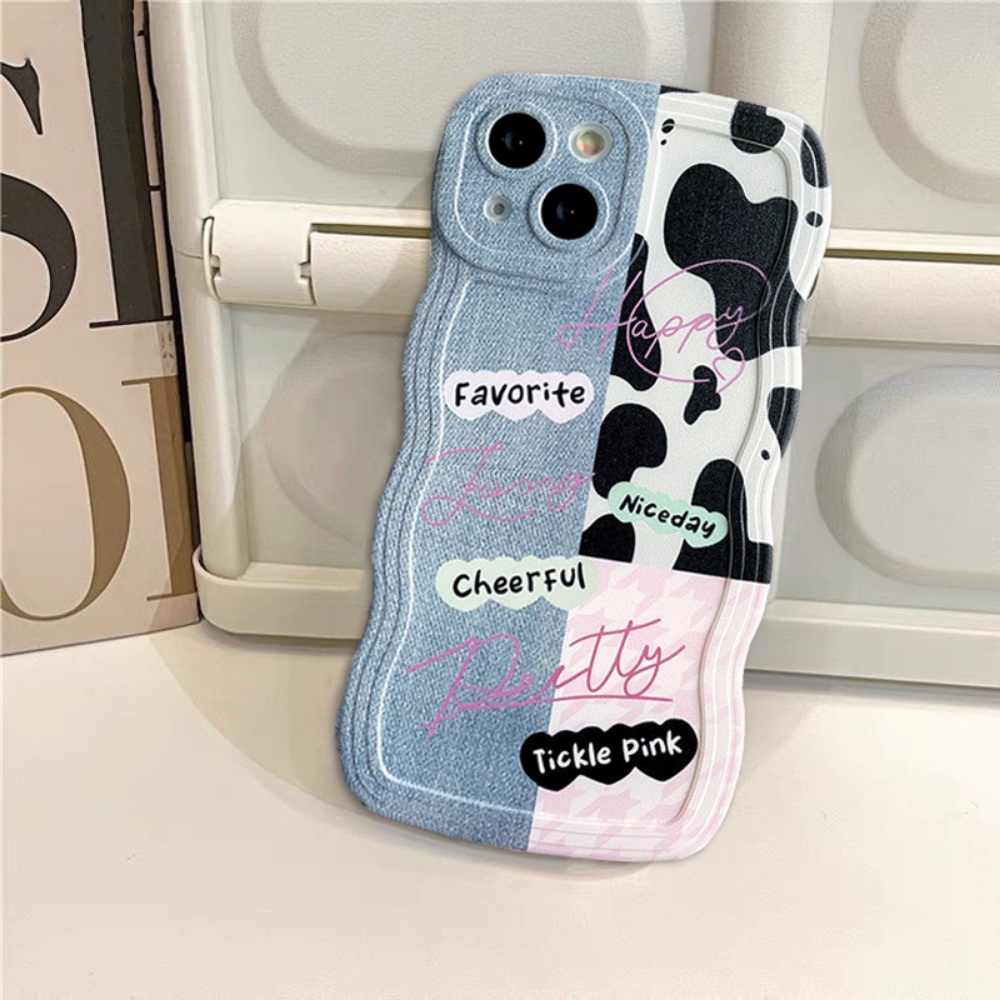 Realme 10 4G RealmeC35 C33 C31 C30 C21Y 9i 8i 6i 5s 5i 7i C15 C25 C25Y C12 C1 C20 C3 C2 C1 Narzo 50 Prime Cool Denim Patch Happy Leopard Print Wavy Edge Soft Couple Case RIXUAN