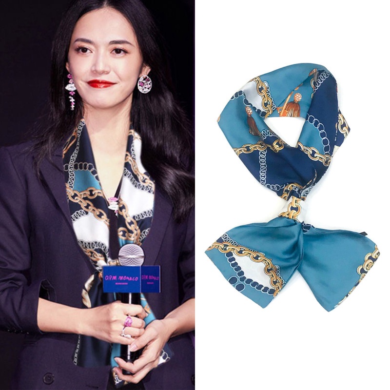 Syal Scarf Korean Fashionable Aksesoris Wanita pencetakan sutra syal leher tas syal scarf satin sutra elegan scarf leher Bandana Ikat Rambut Satin