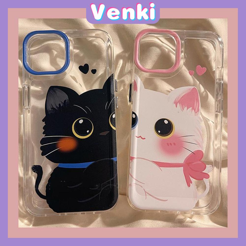 Case For iPhone 11 Soft TPU Transparent Space Case Cute Couple Black White Cat Plating Buttons Camera Protection Shockproof For iPhone 14 13 12 11 Plus Pro Max 6 7 8 Plus XR XS