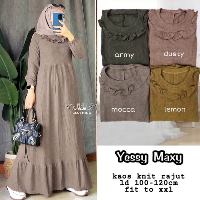 Gamis kekinian Yessy Maxy Terbaru by W&W kaos knit rajut Ld 100-120