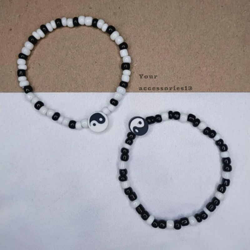 Gelang Couple Pasangan Yin Yang Tali Elastis Manik Manik